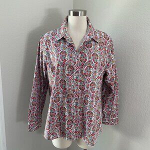Lands End Womens 18P No Iron Supima Cotton Floral Button Up Shirt Blouse